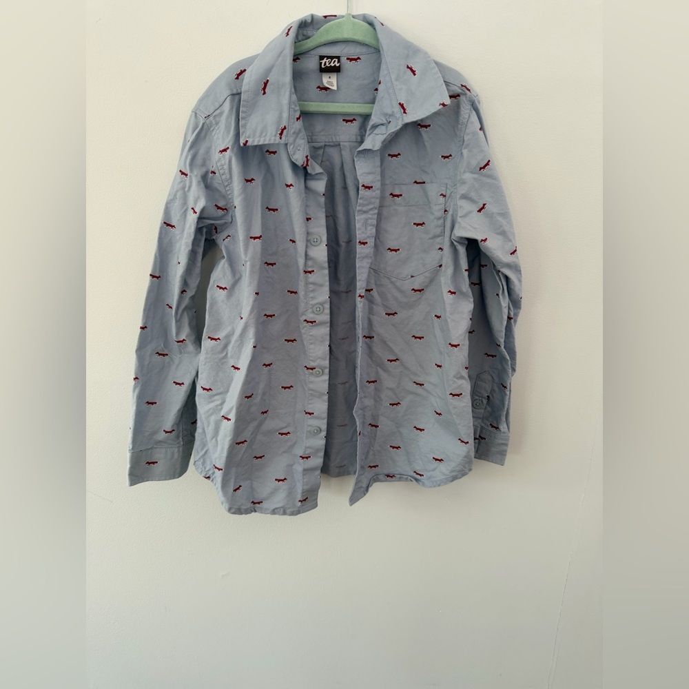 Blue Button-Up Shirt with Red fox’s Pattern size 8